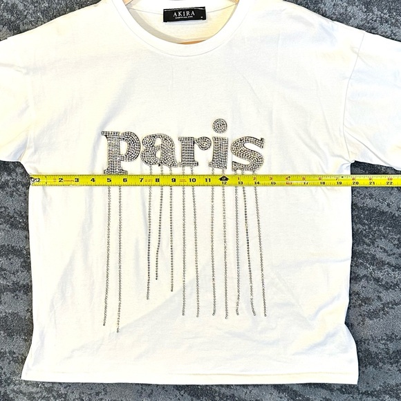 Crystal PARIS T-Shirt with Rhinestone Fringe White Medium - Picture 7 of 12